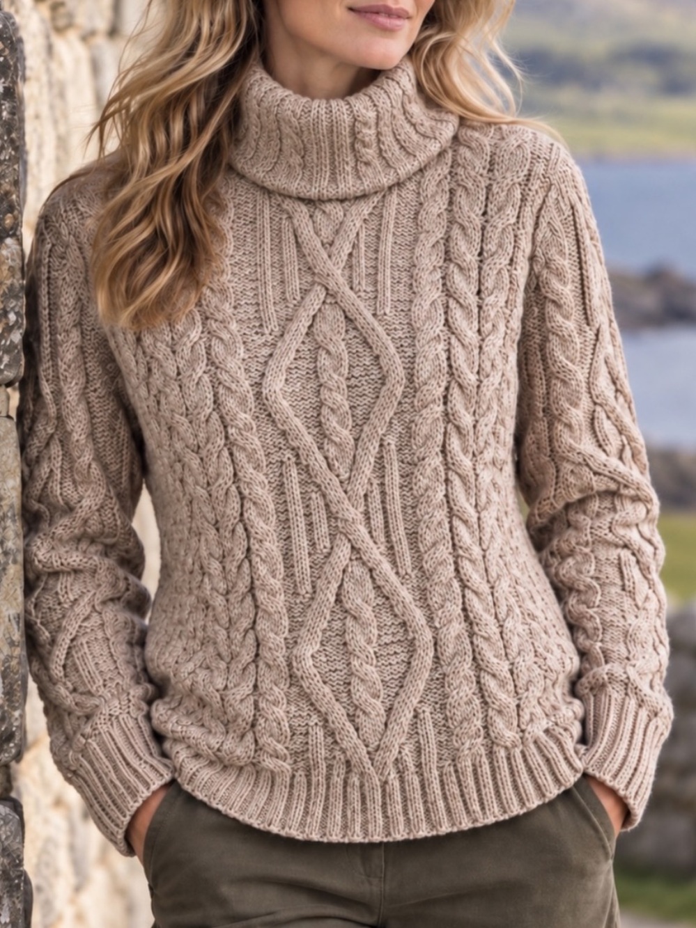 Inis Crafts Ireland Merino Wool Turtleneck Sweater - Cream Medium